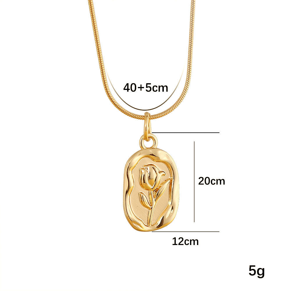 Wholesale Tulip necklace titanium steel 18k gold plated rose pendant